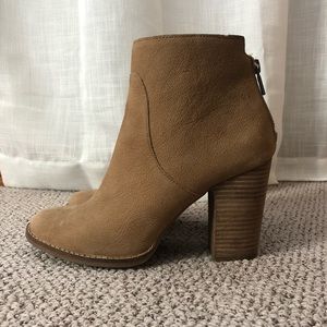 Lucky Tan Leather Booties Wood Heel